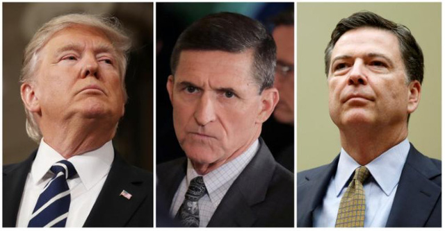 Tổng thống Mỹ Donald Trump (tr&aacute;i), cựu Cố vấn an ninh quốc gia Michael Flynn (giữa) v&agrave; cựu Gi&aacute;m đốc FBI James Comey. (Ảnh: Reuters)