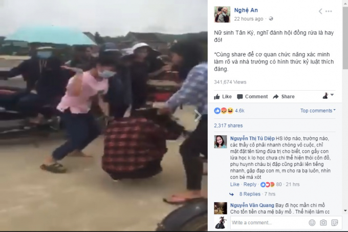 Fanpage đăng tải đoạn clip nữ sinh bị đ&aacute;nh đập.