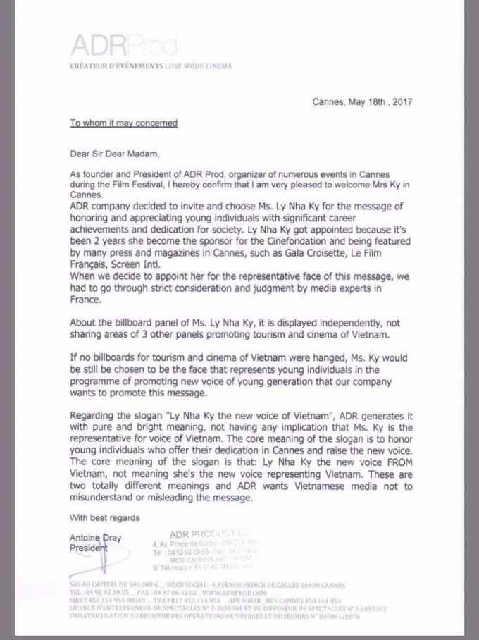 Thư của tập đo&agrave;n ADR.