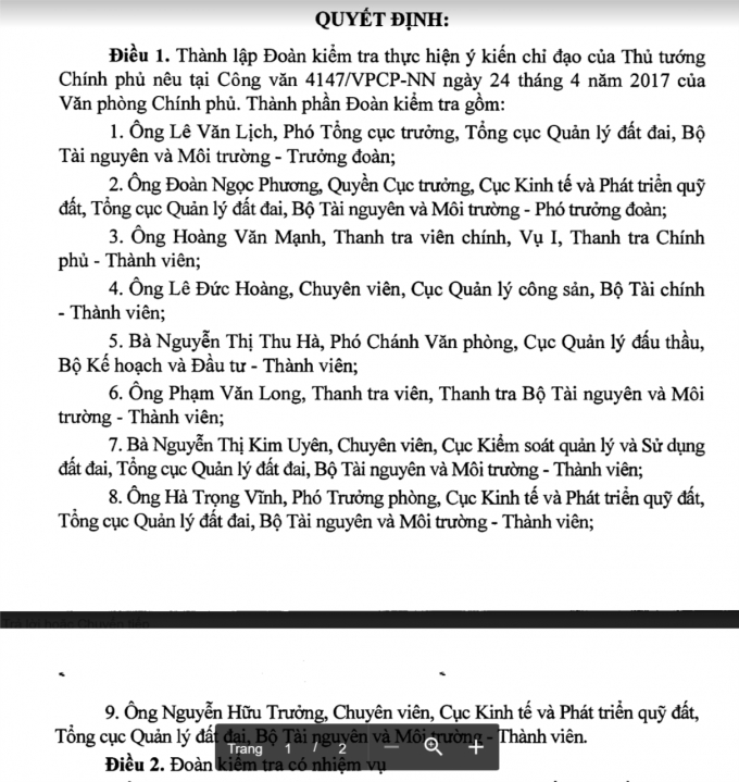 Quyết định th&agrave;nh lập đo&agrave;n kiểm tra 02 dự &aacute;n tại tỉnh Thanh H&oacute;a.