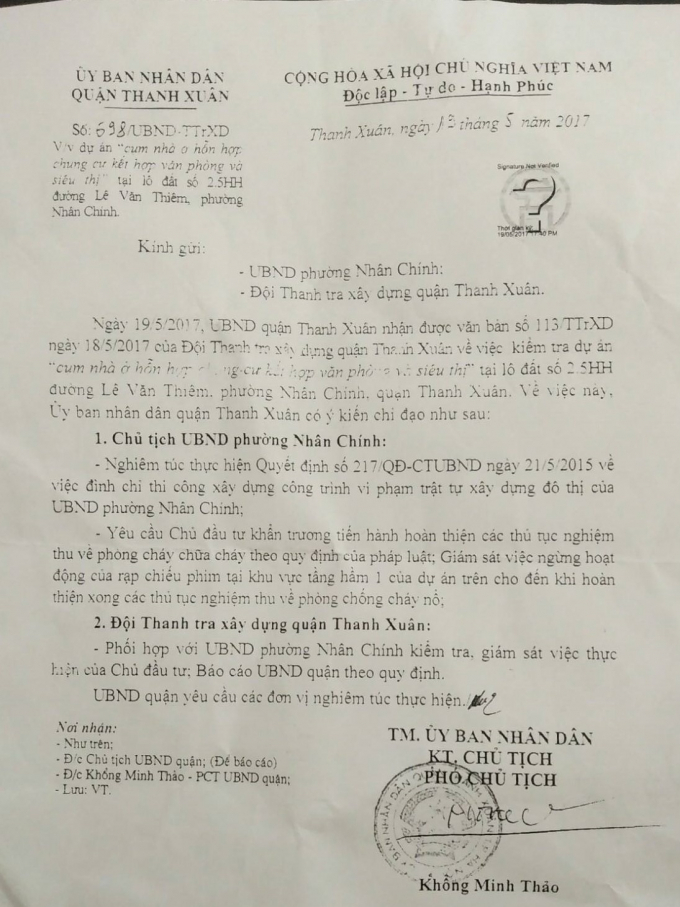 Văn bản do UBND quận Thanh Xu&acirc;n ban h&agrave;nh.