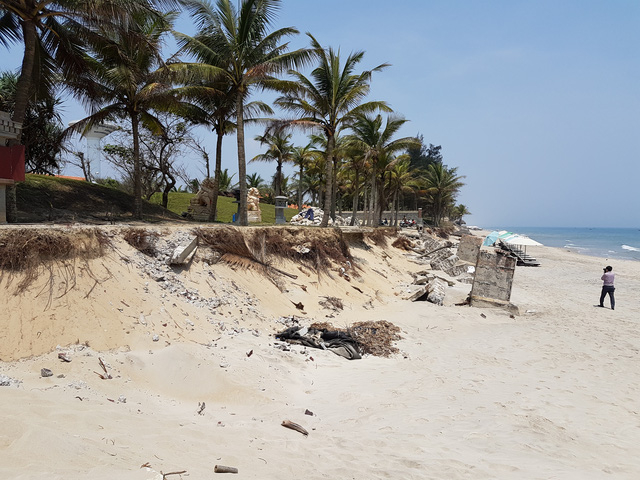 Khu vực ph&iacute;a Bắc biển Cửa Đại, đoạn từ resort Palm Garden trở l&ecirc;n hiện tiếp tục c&oacute; dấu hiệu sạt lở mạnh.