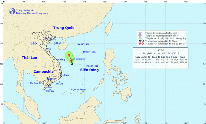 Dự b&aacute;o hướng đi của &aacute;p thấp tr&ecirc;n biển. Ảnh: nchmf.gov.vn