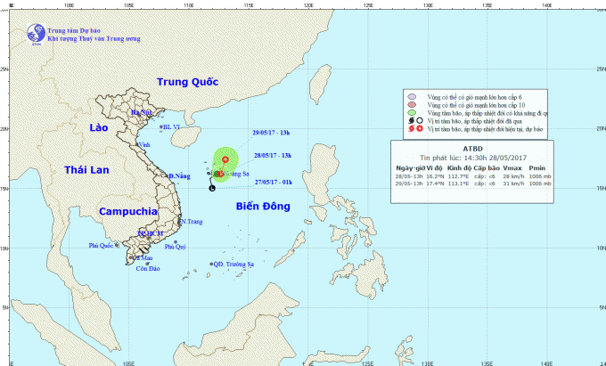 Dự b&aacute;o hướng đi của &aacute;p thấp tr&ecirc;n biển. Ảnh: nchmf.gov.vn