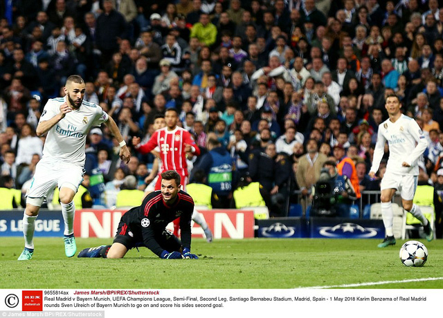 Sai lầm của thủ th&agrave;nh Ulreich đ&atilde; gi&uacute;p Benzema n&acirc;ng tỷ số l&ecirc;n 2-1.