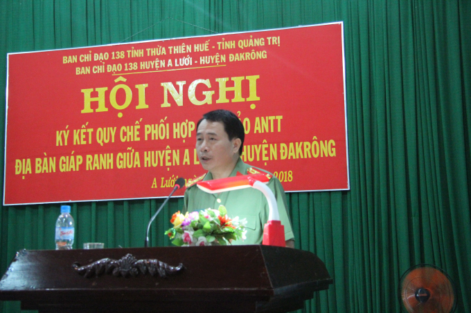 Đại t&aacute; L&ecirc; Quốc H&ugrave;ng - GĐ C&ocirc;ng an tỉnh Thừa thi&ecirc;n Huế ph&aacute;t biểu chỉ đạo tại buổi lễ