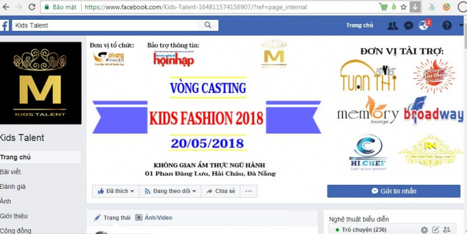Giao diện ch&iacute;nh thức fanpage dự &aacute;n nghệ thuật Kids Talent