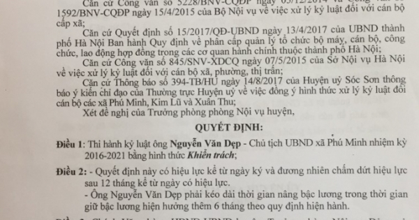 Sóc Sơn - Hà Nội: Chủ tịch xã Phú Minh liên tục bị kỷ luật