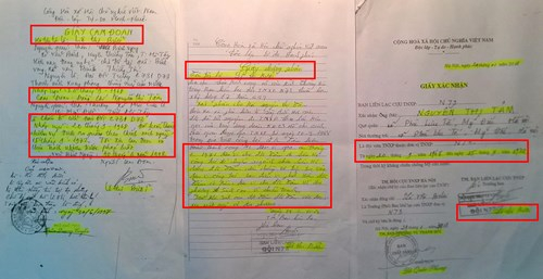 C&aacute;c loại văn bản của b&agrave; L&ecirc; Thị Bưởi x&aacute;c nhận cho b&agrave; T&acirc;m nội dung kh&ocirc;ng thống nhất, thể hiện c&oacute; sự gian dối- Ảnh: Xu&acirc;n Ho&agrave;ng.&nbsp;