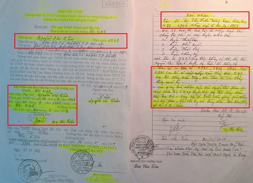 B&agrave; Tạ Thị Li&ecirc;n, Trưởng Ban li&ecirc;n lạc truyền thống Hội Cựu TNXP N73- C732 thừa nhận k&yacute; x&aacute;c nhận cho b&agrave; T&acirc;m l&agrave; do người kh&aacute;c viết đưa b&agrave; k&yacute; gi&uacute;p chứ b&agrave; kh&ocirc;ng biết b&agrave; T&acirc;m l&agrave; ai- Ảnh: Xu&acirc;n Ho&agrave;ng.&nbsp;