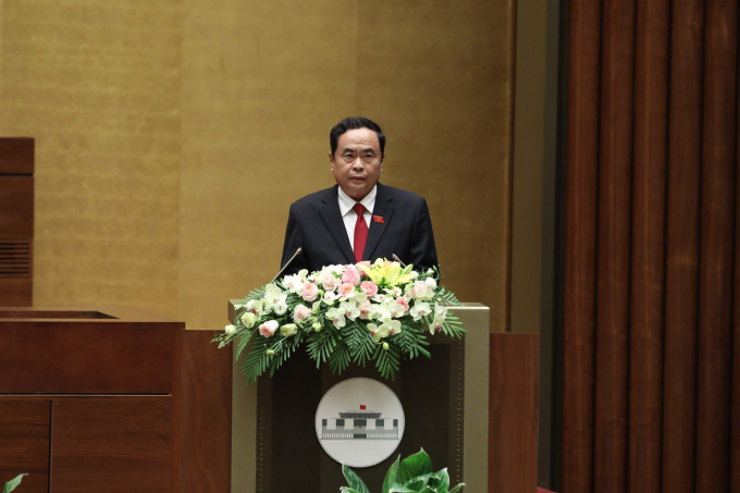 Chủ tịch Ủy ban Trung ương MTTQ Việt Nam Trần Thanh Mẫn&nbsp;tr&igrave;nh b&agrave;y B&aacute;o c&aacute;o tổng hợp &yacute; kiến, kiến nghị của cử tri v&agrave; nh&acirc;n d&acirc;n. Ảnh VGP/Nhật Bắc