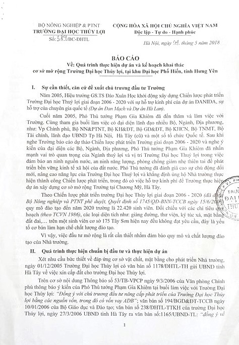Bản b&aacute;o c&aacute;o của Đại học Thủy lợi gửi Bộ NNPTNT c&oacute; những d&ograve;ng n&ecirc;u r&otilde; về những kh&oacute; khăn m&agrave; Cơ sở Phố Hiến đang đối mặt.