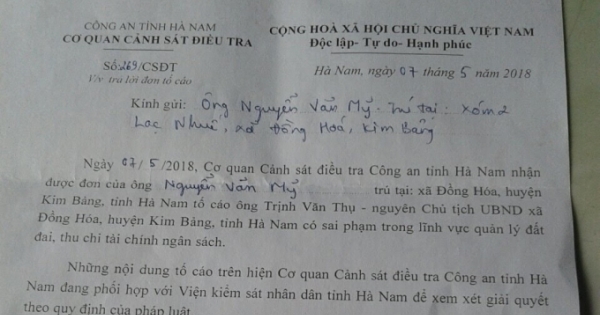 Vụ nguyên chủ tịch xã bị tố nhiều sai phạm ở Kim Bảng, Hà Nam: Công an và Viện kiểm sát vào cuộc