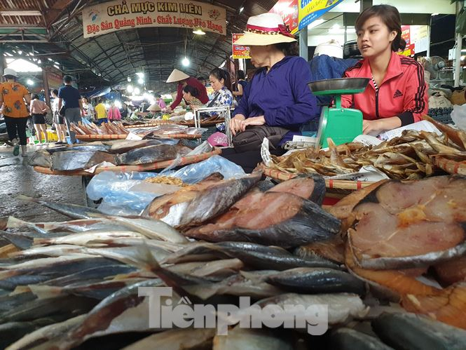 Trời vừa lờ mờ s&aacute;ng, c&aacute;c h&agrave;ng qu&aacute;n ở chợ Hạ Long I đ&atilde; b&agrave;y b&aacute;n đủ thứ hải sản. Từ c&aacute;c loại hải sản kh&ocirc; đến c&aacute;c loại hải sản c&ograve;n bơi trong chậu.