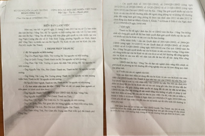 Biên bản làm việc của Đoàn công tác Bộ TN&amp;amp;MT.