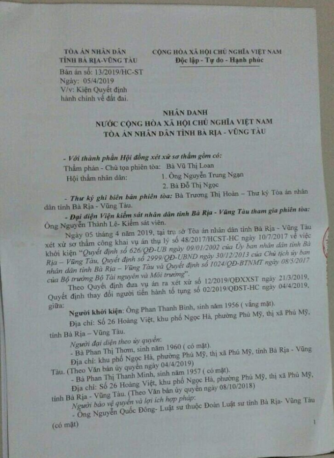 Bản án số 13/2019/HC-ST.