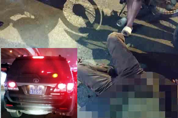 Hình ảnh người đàn ông bị xe biển xanh đâm bị thương (ảnh lớn), chiếc xe gây tai nạn (ảnh nhỏ).