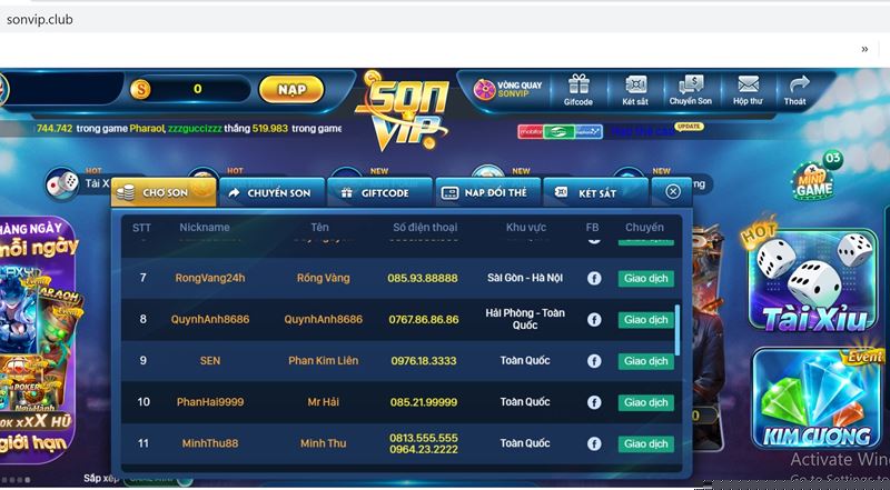 Nhan nhản sòng bạc online