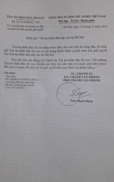 Văn bản của Tòa án nhân dân tối cao.