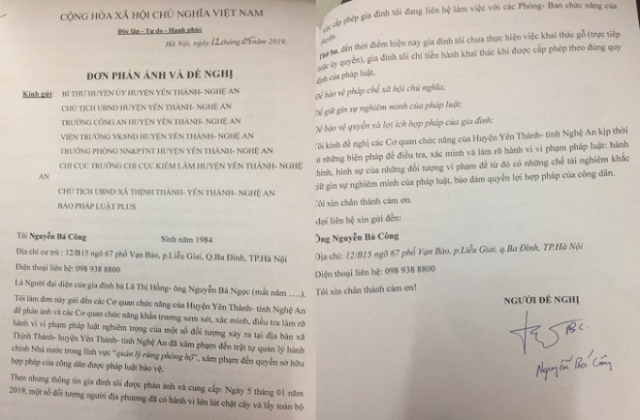 Nghệ An: Bị nhiều đối tượng hủy hoại và chiếm đoạt tài sản, một công dân gửi đơn kêu cứu