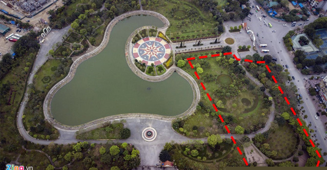Diện tích 1,45 ha trong Công viên Cầu Giấy doanh muốn làm bãi xe và dịch vụ thương mại. Ảnh: Zing