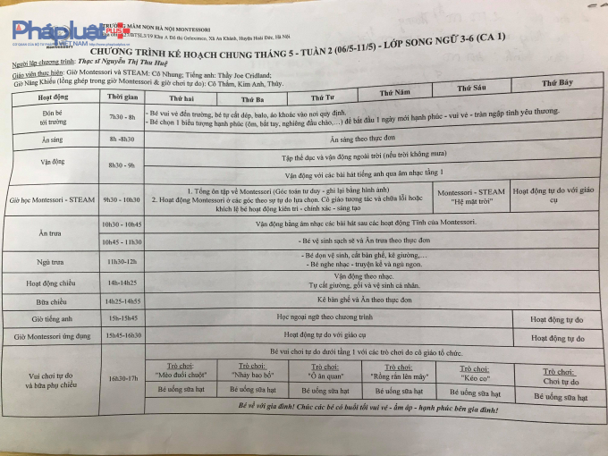 Chương trình học của cơ sở mầm non Hà Nội Montessori.