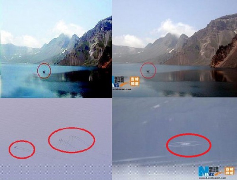 Bức ảnh được cho rằng chụp quái vật kinh dị trên hồ Thiên Trì.  