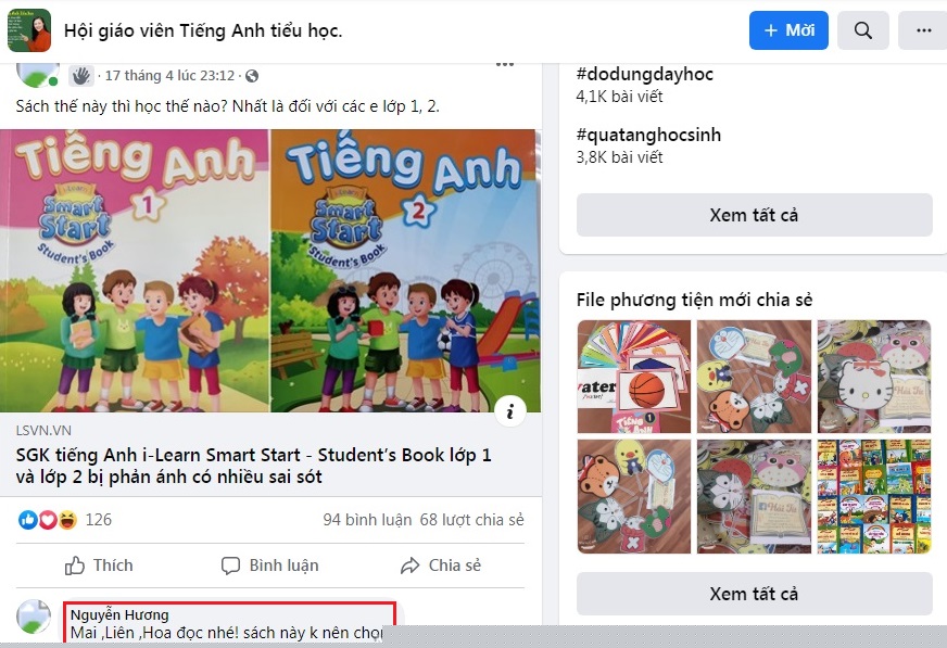 Quan điểm của độc giả sau phản ánh SGK tiếng Anh i-Learn Smart Start lớp 1 và lớp 2 có sai sót.