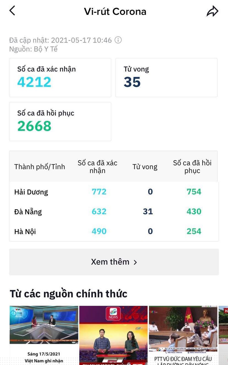 Mục Covid-19 trên Tiktok. 