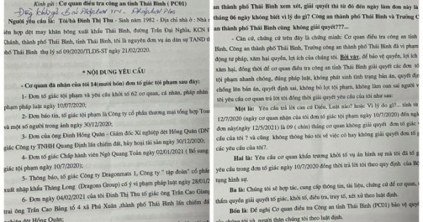 Cơ quan tố tụng tỉnh Thái Bình có chậm trễ trong việc giải quyết đơn tố giác tội phạm?