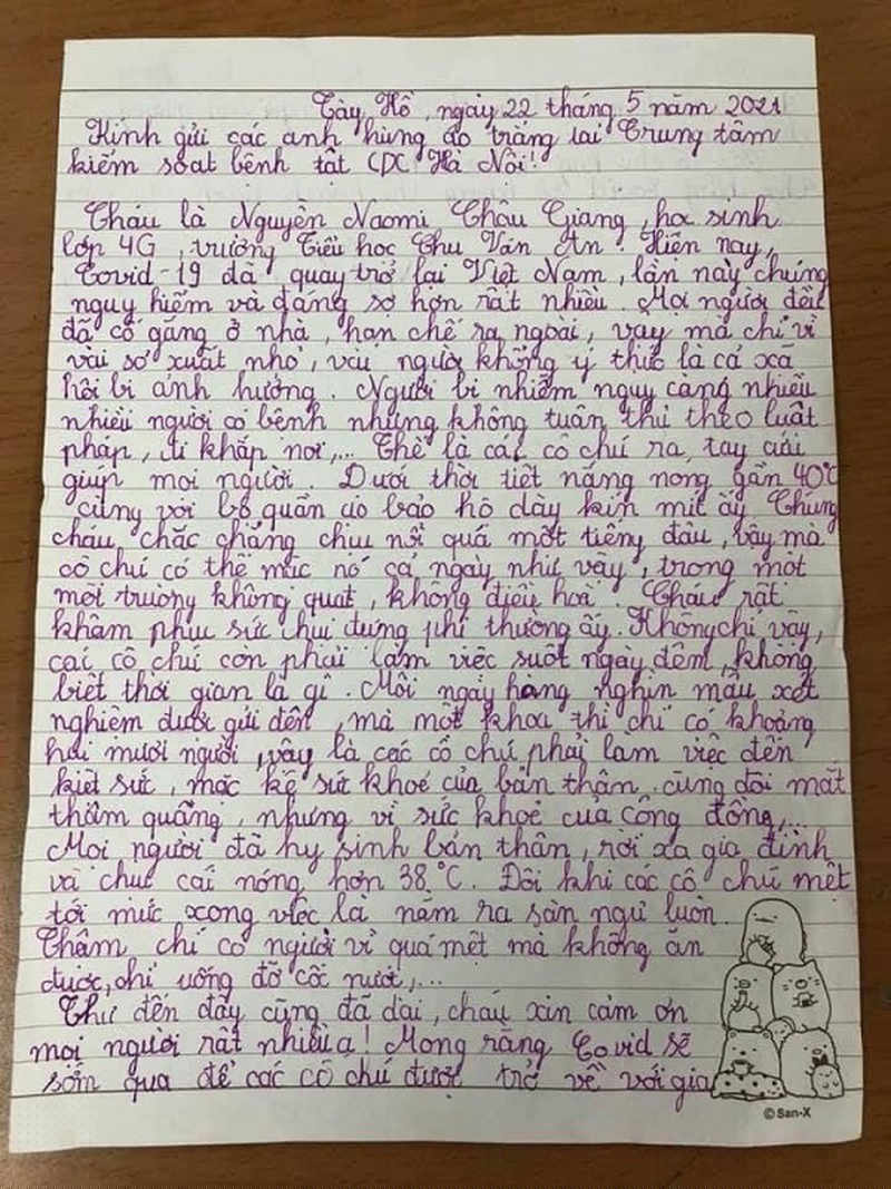  Lá thư của một học sinh gửi các bác sĩ tuyến đầu chống dịch.