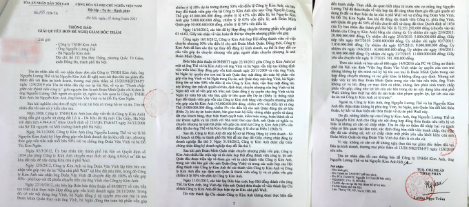 Văn bản của TAND tối cao bác yêu cầu giám đốc thẩm đối với yêu cầu của ông Thế