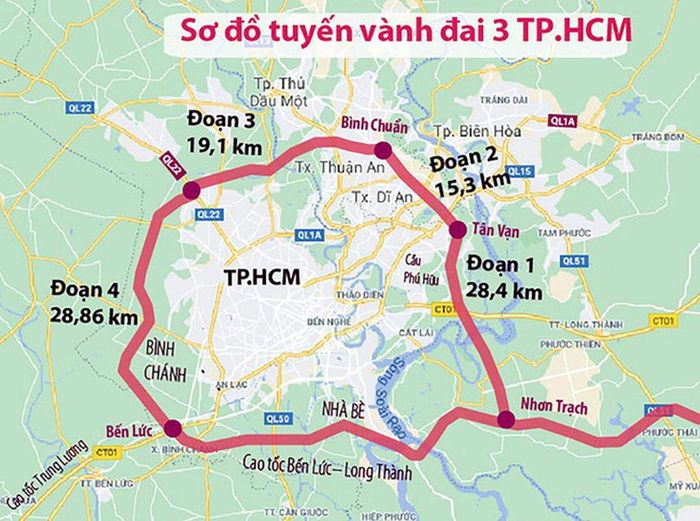 Sơ đồ tuyến v&agrave;nh đai 3 TPHCM. Ảnh: VTVBan quản l&yacute; dự &aacute;n: thực hiện đ&uacute;ng quy tr&igrave;nh về c&ocirc;ng t&aacute;c đo vẽ, kiểm k&ecirc;, thẩm định gi&aacute;