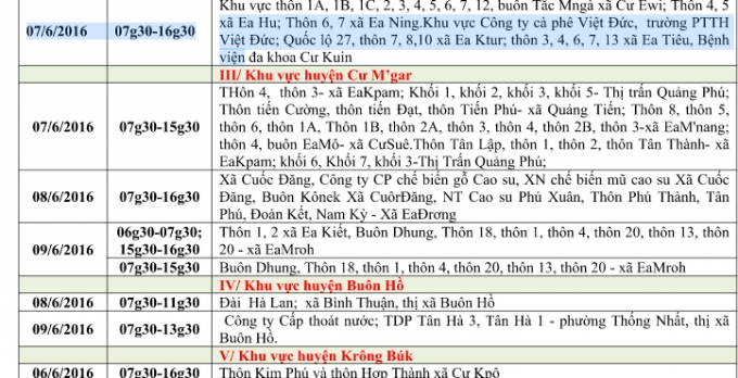 Lịch cắt điện cả nước ng&agrave;y 07/6/2016