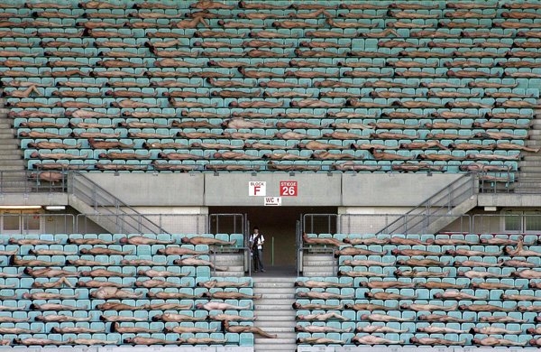 H&agrave;ng ng&agrave;n người khỏa th&acirc;n ở s&acirc;n vận động Ernst-Happel ở Vienna v&agrave;o năm 2008.