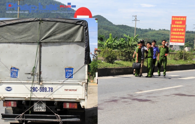 Xe &ocirc;t&ocirc; tải BKS 29C-589.78 g&acirc;y tại nạn tại hiện trường (Ảnh: A.Thắng)