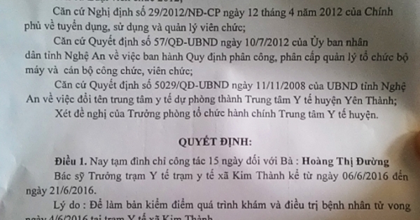 Nghệ An: Đình chỉ công tác trưởng trạm y tế điều trị khiến bệnh nhân tử vong sau khi tiêm kháng sinh