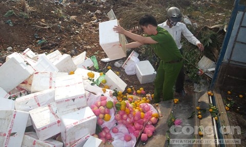 Ph&ograve;ng Cảnh s&aacute;t m&ocirc;i trường C&ocirc;ng an tỉnh Đắk Lắk tiến h&agrave;nh ti&ecirc;u hủy tr&aacute;i c&acirc;y kh&ocirc;ng r&otilde; nguồn gốc xuất xứ.