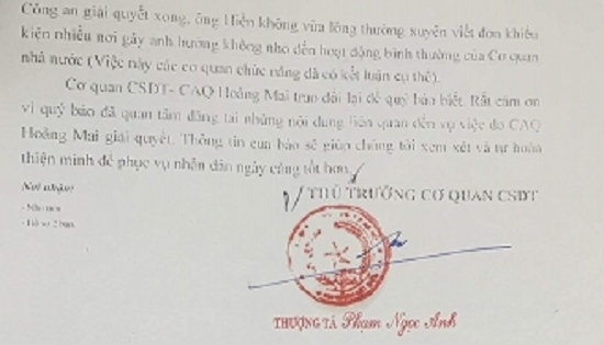 Vụ lãnh đạo doanh nghiệp "tố" bị công an phường đánh: Công an quận Hoàng Mai lên tiếng