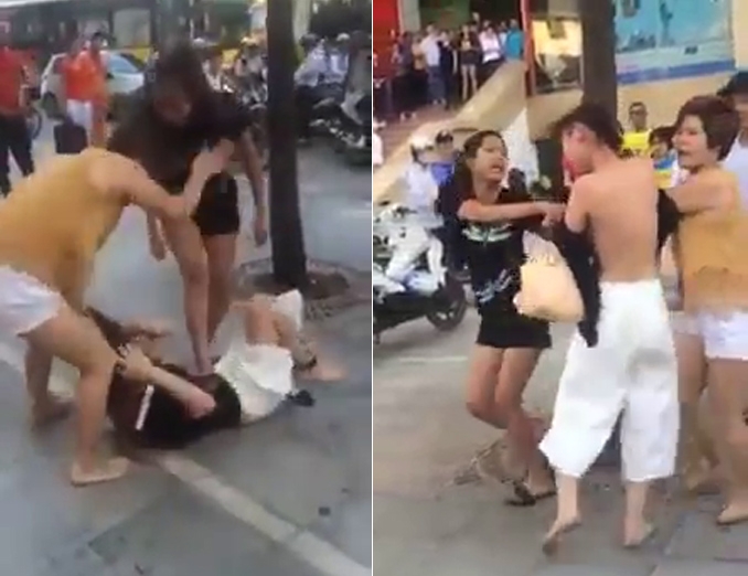 Vụ đ&aacute;nh ghen kinh ho&agrave;ng giữa bốn người phụ nữ với c&ocirc; g&aacute;i trẻ (Ảnh: cắt từ Clip)