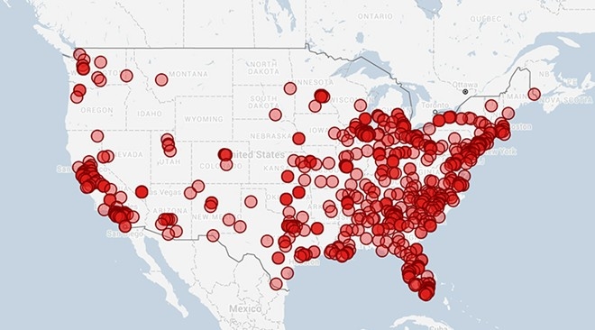 Những nơi từng xảy ra c&aacute;c vụ xả s&uacute;ng đẫm m&aacute;u ở Mỹ. (Đồ họa: VOX)