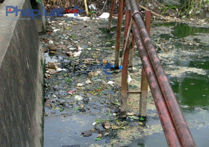 R&aacute;c thải l&agrave;m cản trở d&ograve;ng chảy ảnh hưởng đến việc tưới ti&ecirc;u của người d&acirc;n.