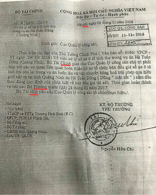 Văn bản giả mạo c&ocirc;ng văn của Bộ T&agrave;i ch&iacute;nh