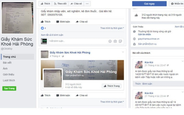 Tr&ecirc;n facebook xuất hiện nhiều t&agrave;i khoản rao b&aacute;n giấy kh&aacute;m sức khỏe.