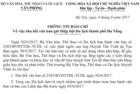 Vì sao Thứ trưởng Bộ VHTT&DL lại dễ dàng ký 1 văn bản như vậy?