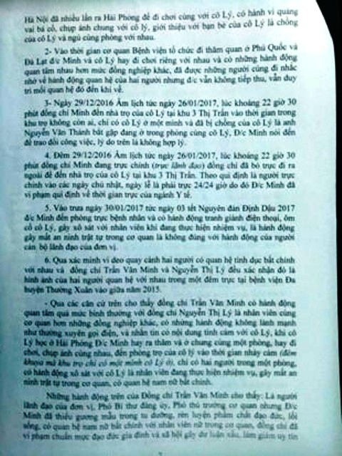 B&aacute;o c&aacute;o huyện Ủy huyện Thường Xu&acirc;n về vụ quan hệ t&igrave;nh &aacute;i bất ch&iacute;nh g&acirc;y r&uacute;ng động dư luận.