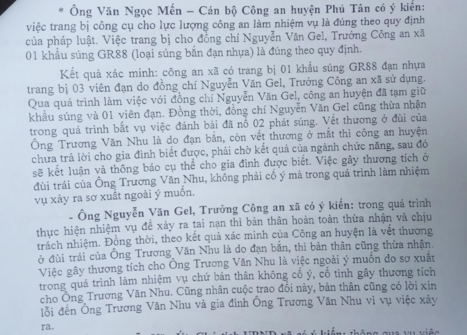 Ph&aacute;t biểu của hai c&aacute;n bộ c&ocirc;ng an trong bi&ecirc;n bản thỏa thuận số 112/BB-UBND.