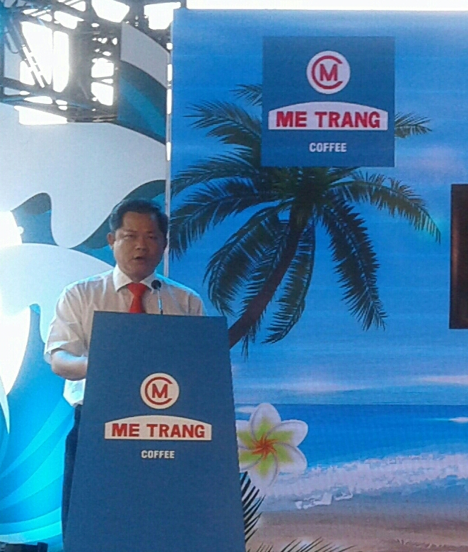 &Ocirc;ng Lương Thế H&ugrave;ng - Tổng Gi&aacute;m đốc c&ocirc;ng ty C&agrave; ph&ecirc; M&ecirc; Trang ph&aacute;t biểu tại buổi lễ.