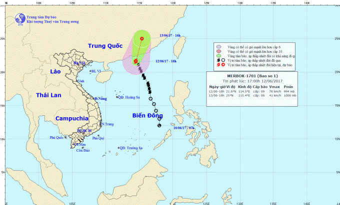 Dự b&aacute;o hướng đi của cơn b&atilde;o. Ảnh: nchmf.gov.vn