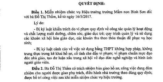Thanh Hóa: Miễn nhiệm Hiệu trưởng Mầm non dùng bằng THPT giả